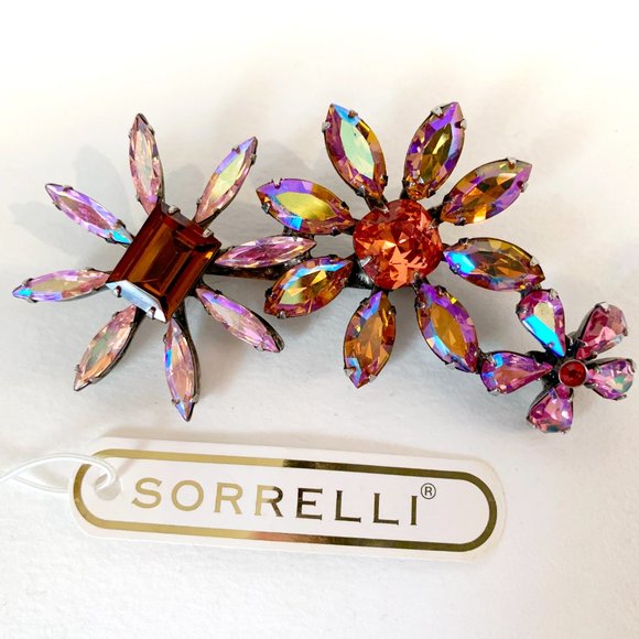 Sorrelli Jewelry - Vintage SORRELLI Large 3-Flower Cluster Brooch Pin with Swarovski Crystals